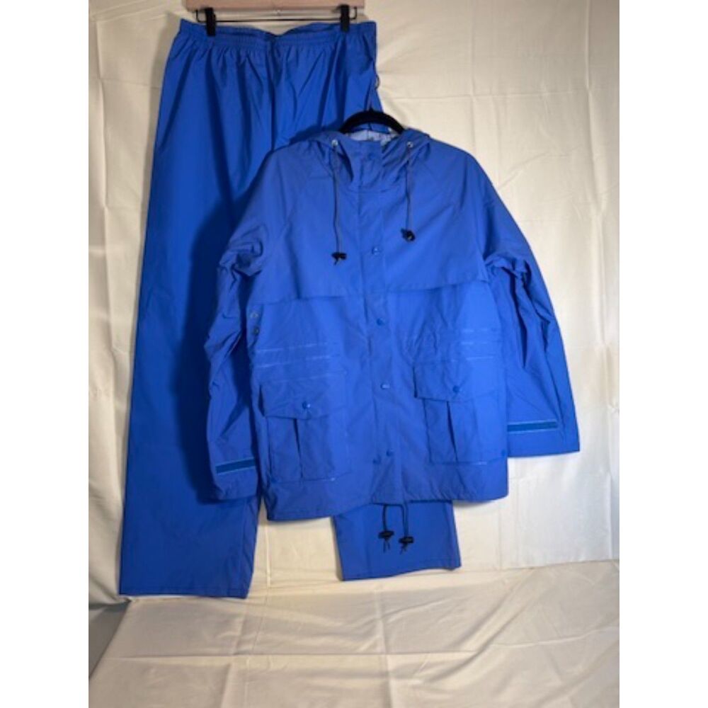 Vintage L.L. Bean PVC Rain Suit Men's Jacket Sz Large Pants Sz Large Blue 90s